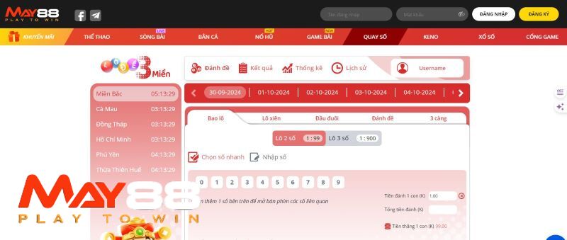 Xổ số May88 cung cấp đa dạng loại hình cược