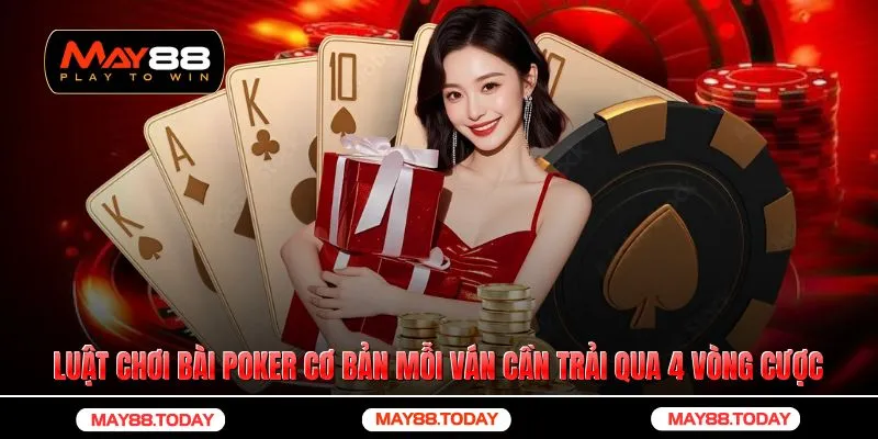 Luật chơi bài poker cơ bản mỗi ván cần trải qua 4 vòng cược